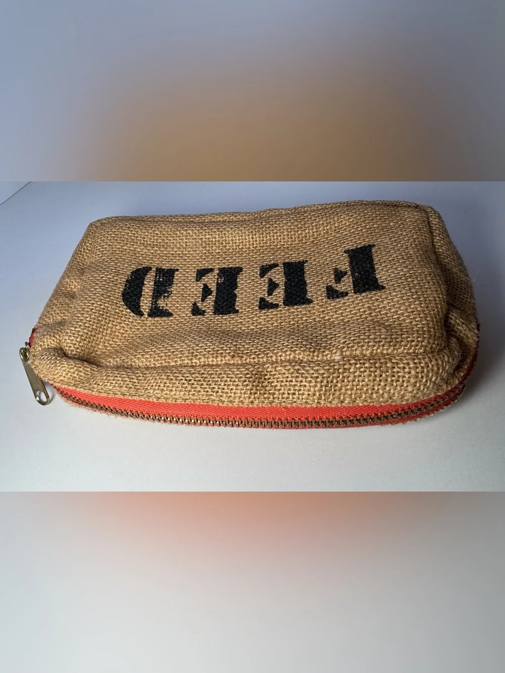 FEED Projects Natural Burlap Jute Cosmetic Pouch Makeup Travel Bag